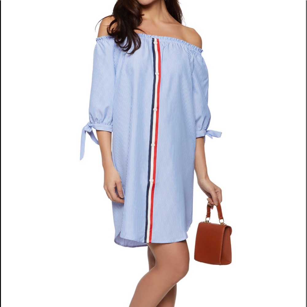 Stripped  off the shoulder dress
